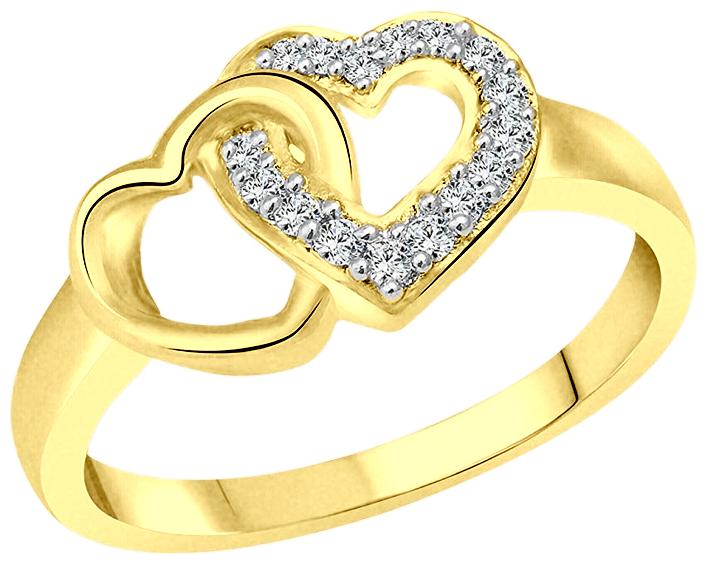 

Sukai Jewels Bonded Couple Heart Gold Plated Alloy Brass Cubic Zirconia Finger Ring for Women Girls