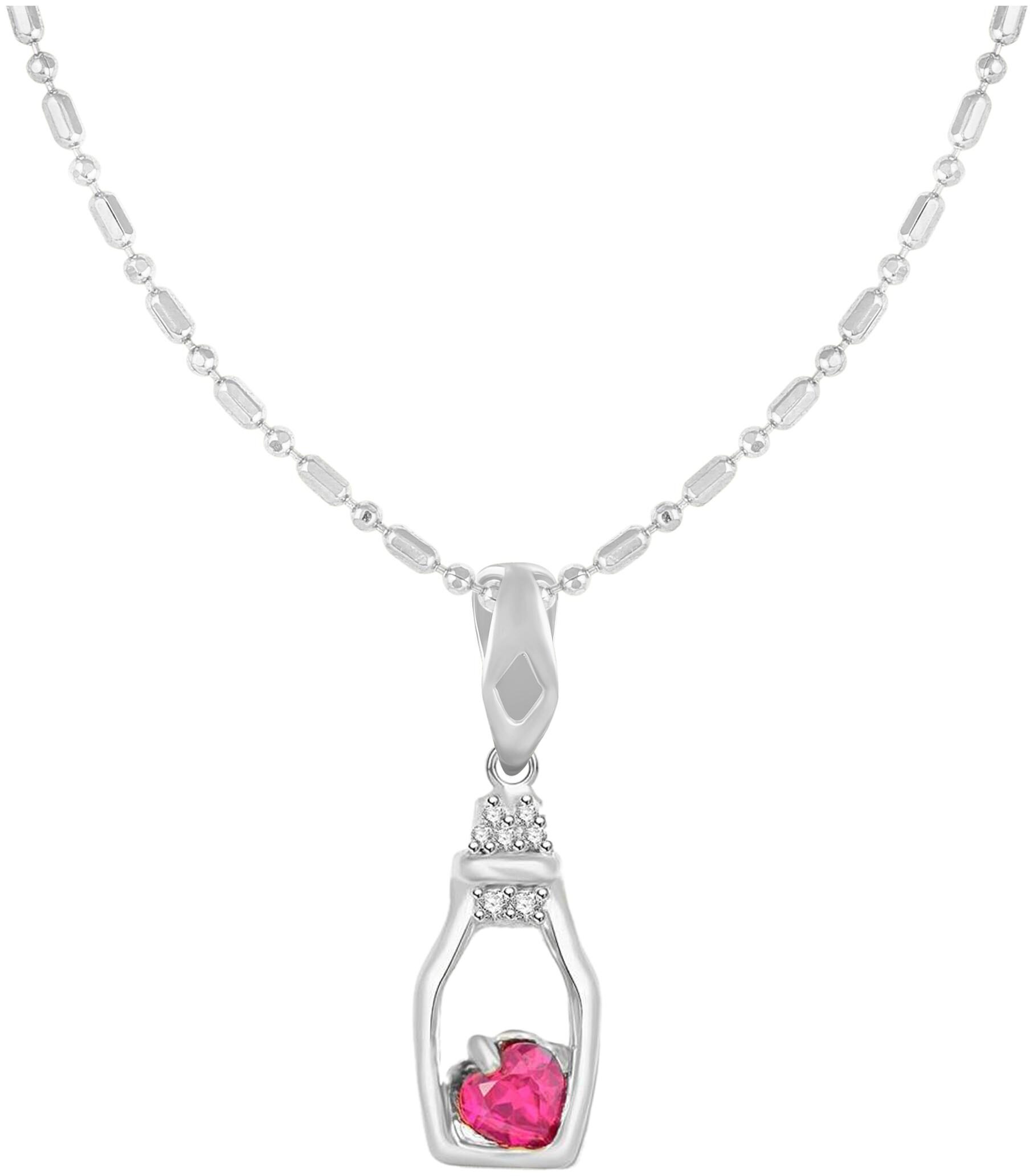 

Sukai Jewels Bottle Red Ruby Rhodium Plated Alloy Brass Cubic Zirconia Pendant with Chain for Women Girls