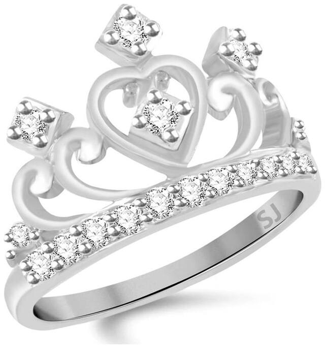 Sukai Jewels Crown Rhodium Plated Alloy & Brass Cubic Zirconia Finger Ring for Women & Girls