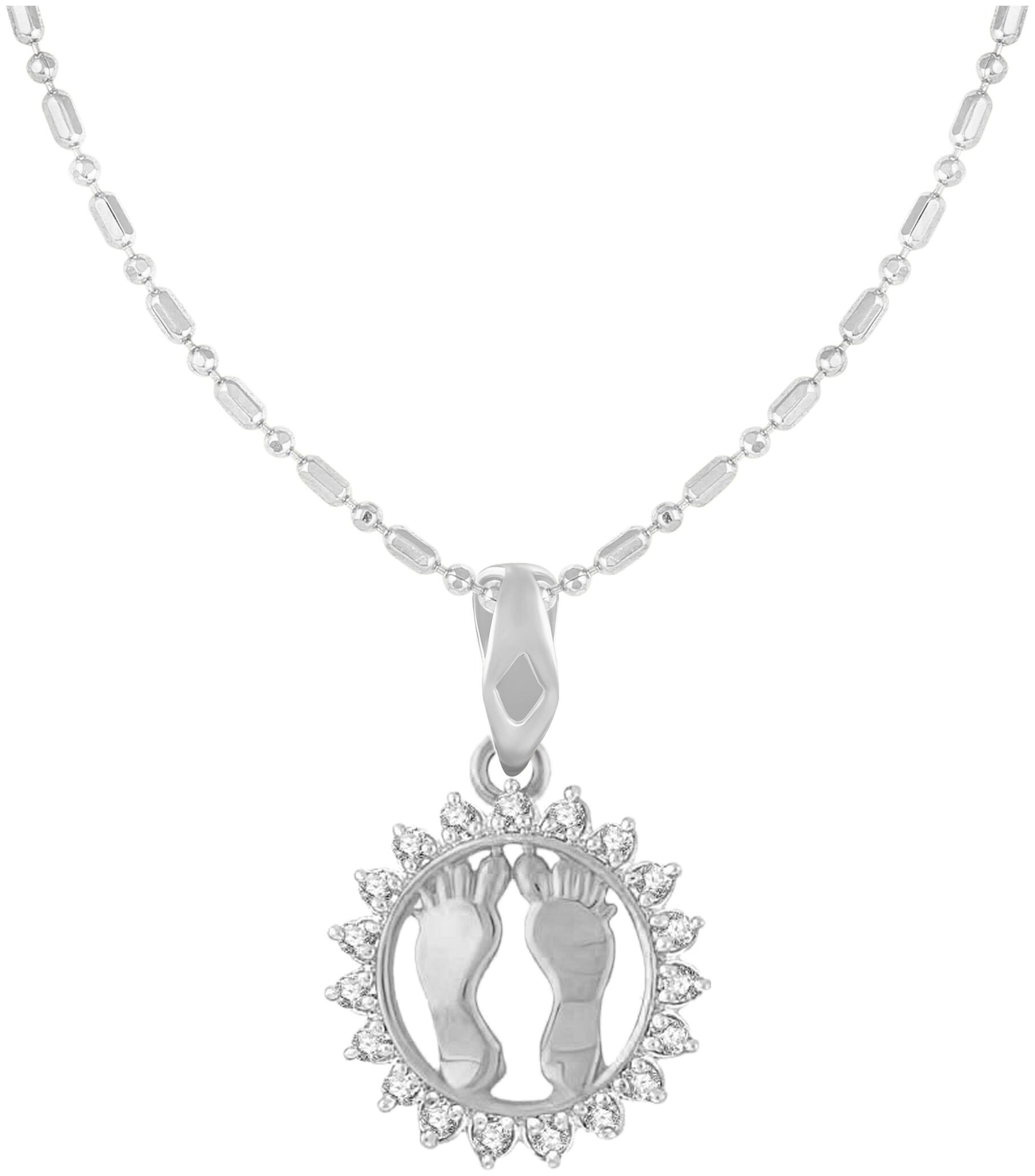 

Sukai Jewels Laxmi Foot Rhodium Plated Brass God Pendant with Chain for Women Men