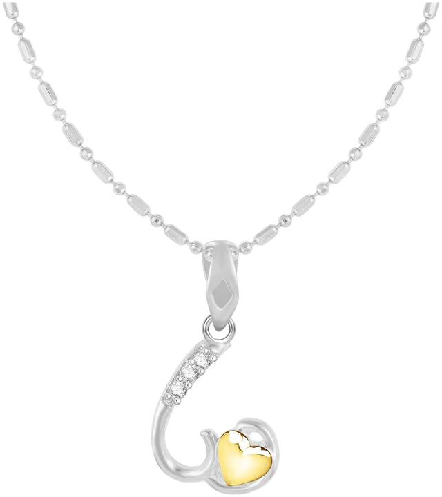 Sukai Jewels Heart Cursive'W' Rhodium Plated Alphabet Pendant For Women and Girls