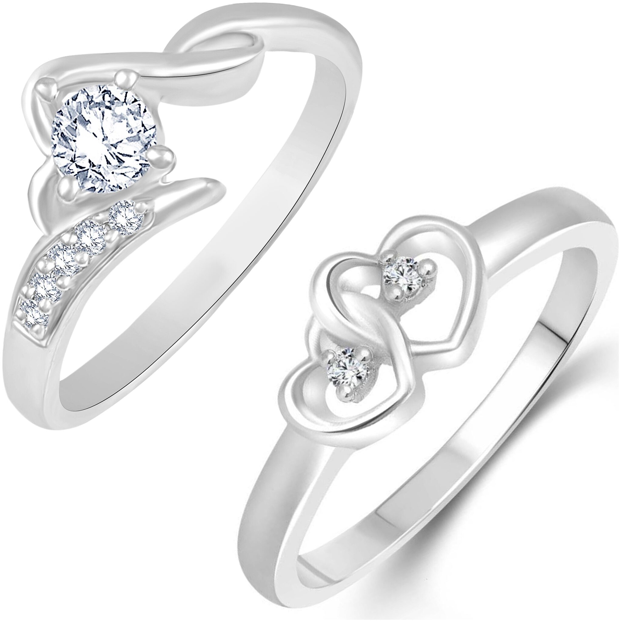 

Sukai Jewels Double heart Solitaire Combo Ring for Women and Girls