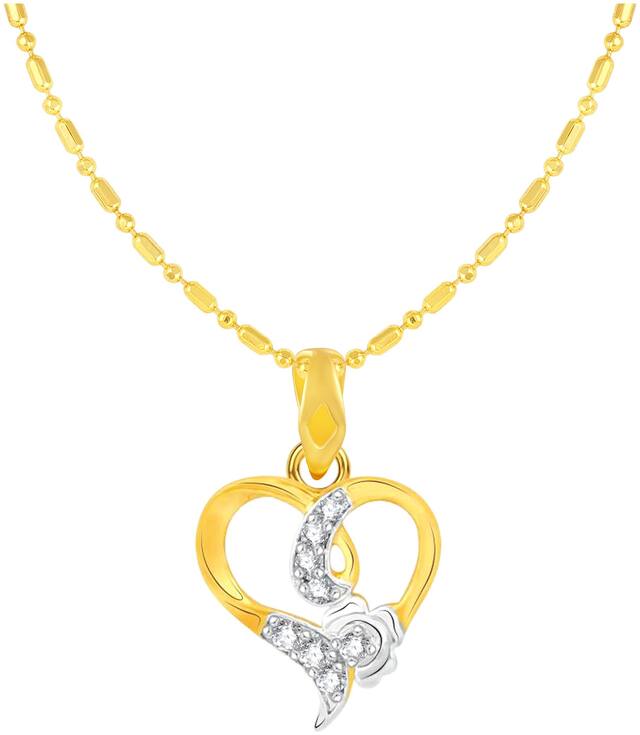 Sukai Jewels Antique Heart Gold Plated Alloy & Brass Cubic Zirconia Pendant with Chain for Women & Girls