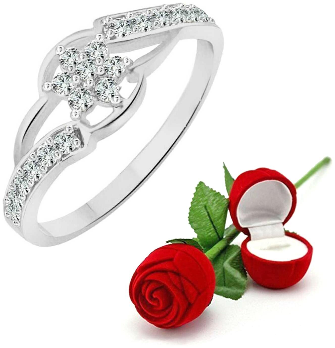 

Sukai Jewels Flower Cluster Solitaire with Rose Rhodium Gold Plated Alloy Brass Cubic Zirconia Finger Ring for Women and Girls