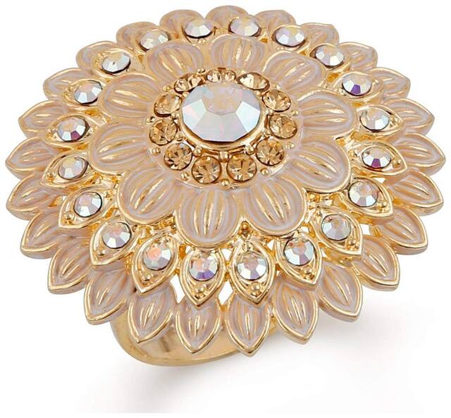 Sukai Jewels White Ruby Floral Gold Plated Zinc Ethnic Pearl Adjustable Finger Ring for Women and Girls