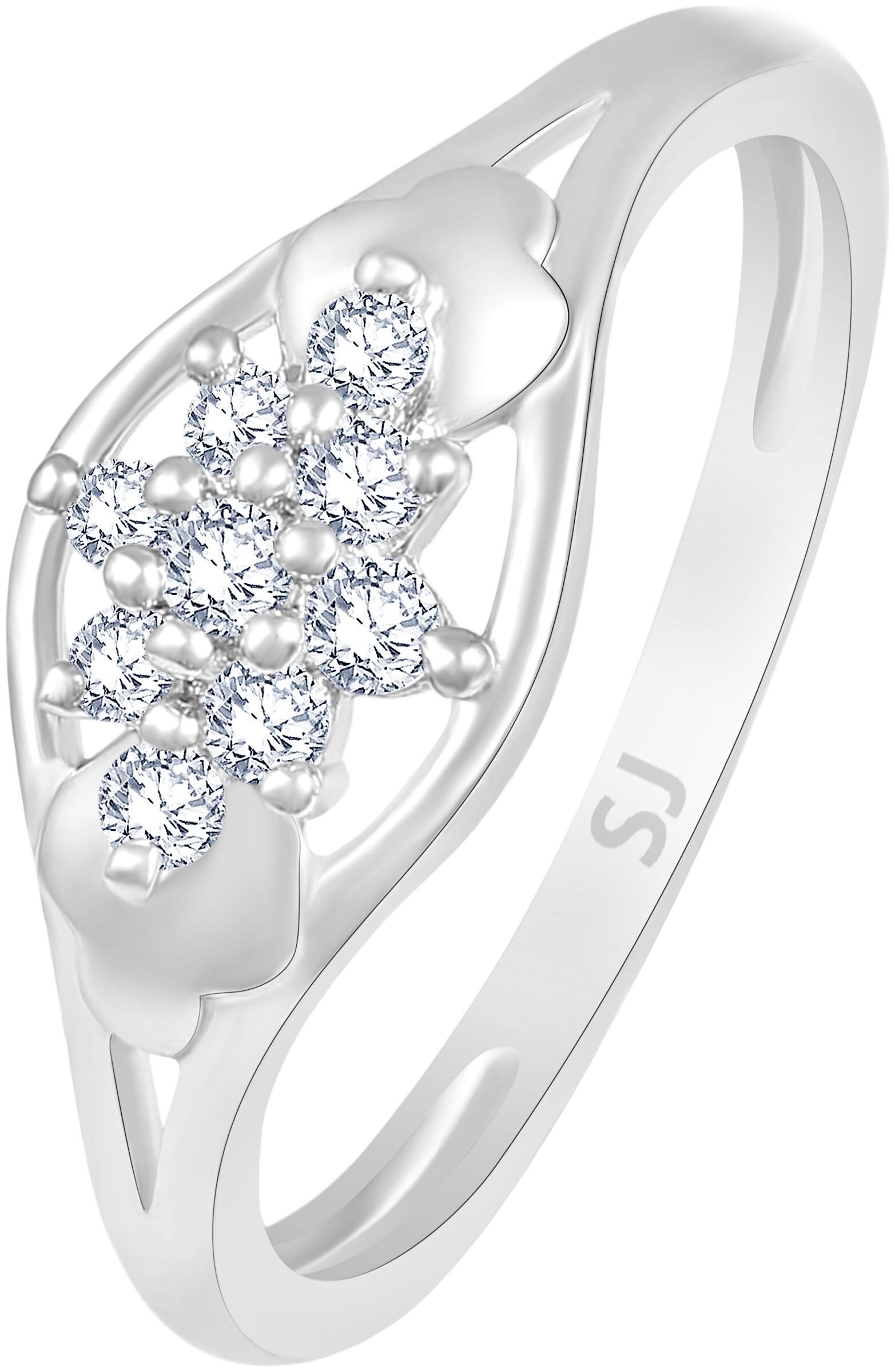 

Sukai Jewels Cluster Solitaire Rhodium Plated Ring For Women and Girls