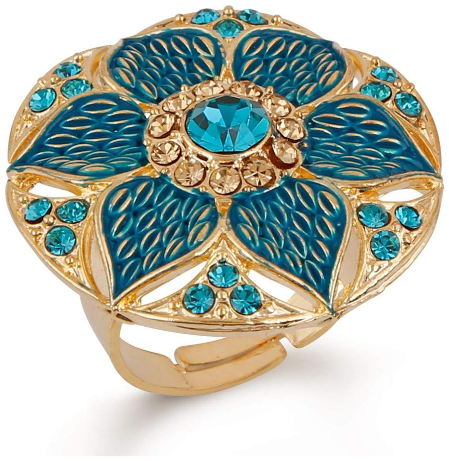

Sukai Jewels Green Ruby Floral Gold Plated Zinc Ethnic Pearl Adjustable Finger Ring for Women and Girls