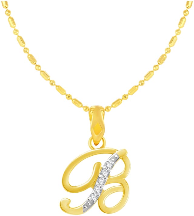 Sukai Jewels Stylish Cursive Initial 'B' Gold Plated Alphabet Pendant For Women and Girlsls