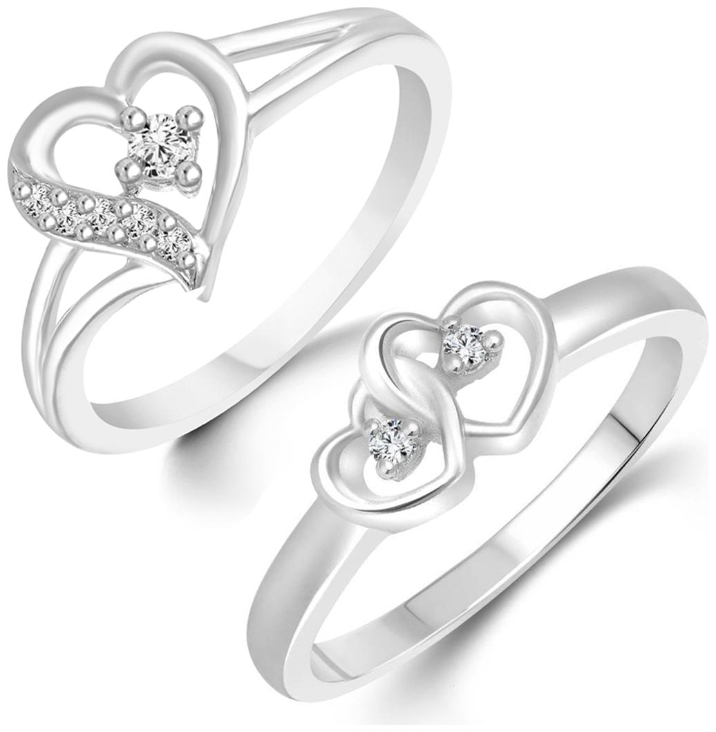 

Sukai Jewels Double heart Solitaire Combo Ring for Women and Girls