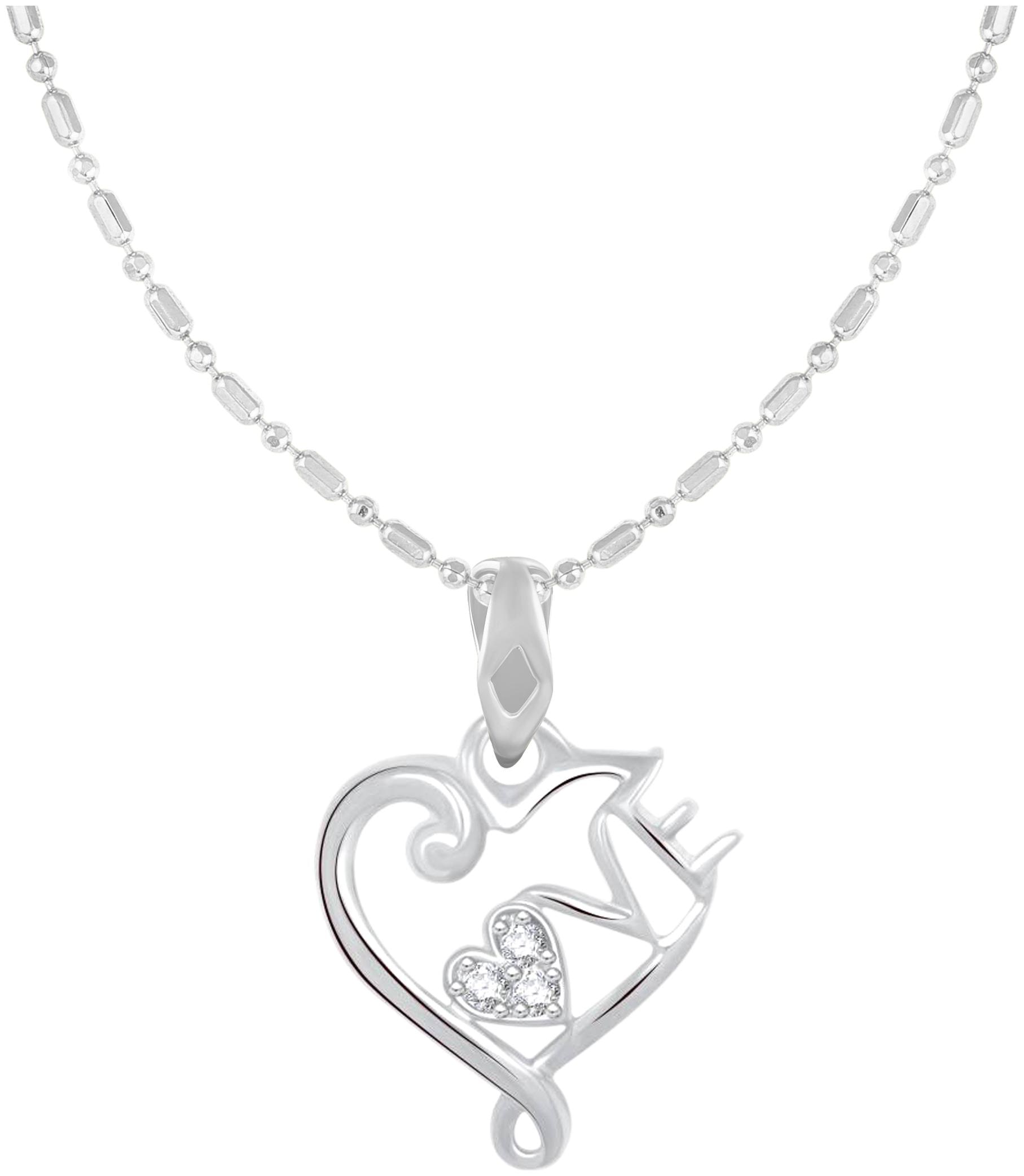 

Sukai Jewels LOVE Heart Rhodium Plated Alloy Brass Cubic Zirconia Pendant with Chain for Women Girls