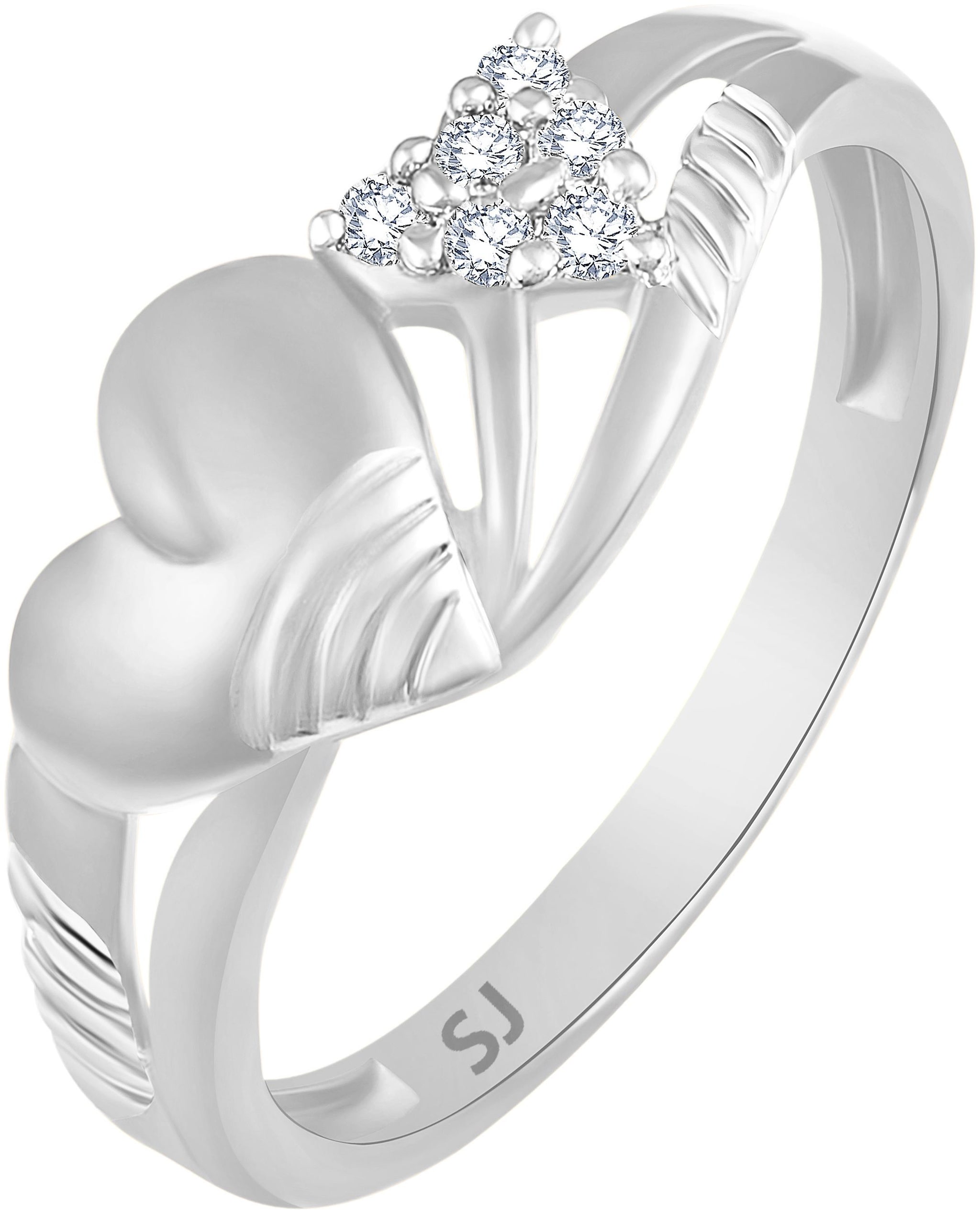 

Sukai Jewels Bonded Charm Heart Rhodium Plated Brass Cubic Zirconia Finger Ring for Women Girls