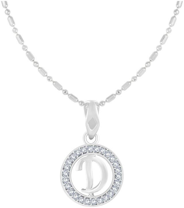 Sukai Jewels Circular Initial 'D' Rhodium Plated Alphabet Pendant For Women and Girlsls