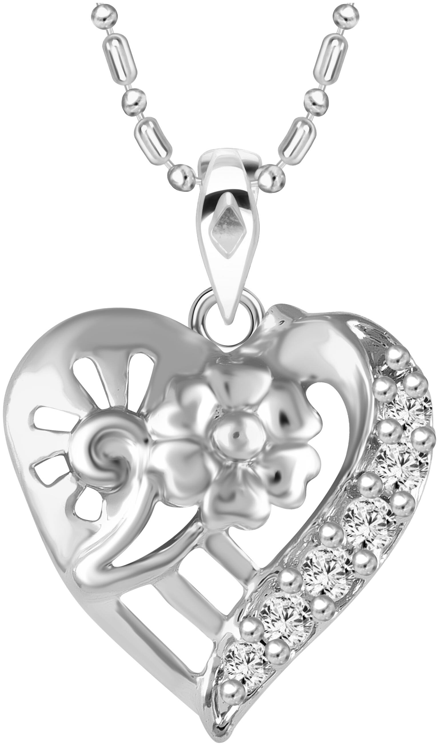

Sukai Jewels Floral Heart Rhodium Plated Pendant For Women and Girls