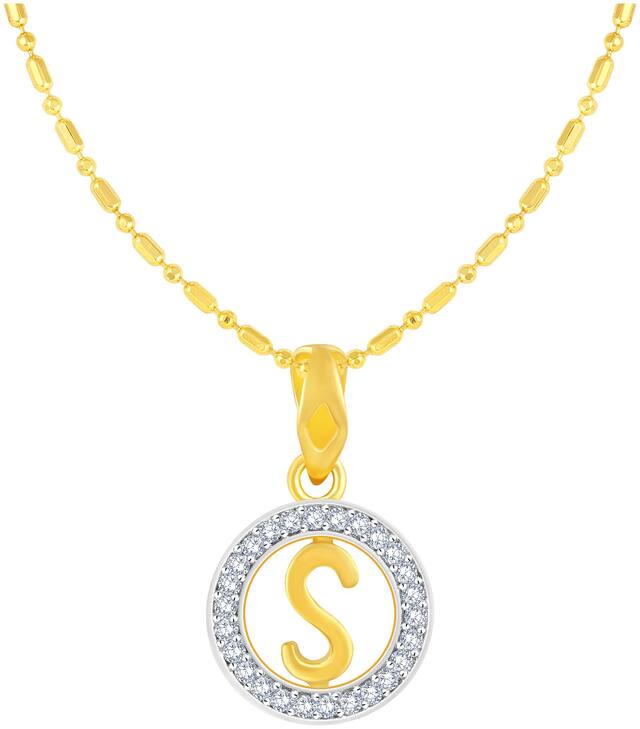Sukai Jewels Circular Initial 'S' Gold Plated Alphabet Pendant For Women and Girlsls
