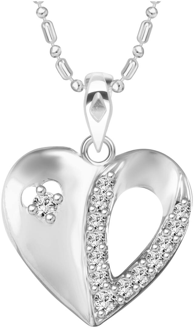 Sukai Jewels Glittering Heart Rhodium Plated Pendant For Women and Girls