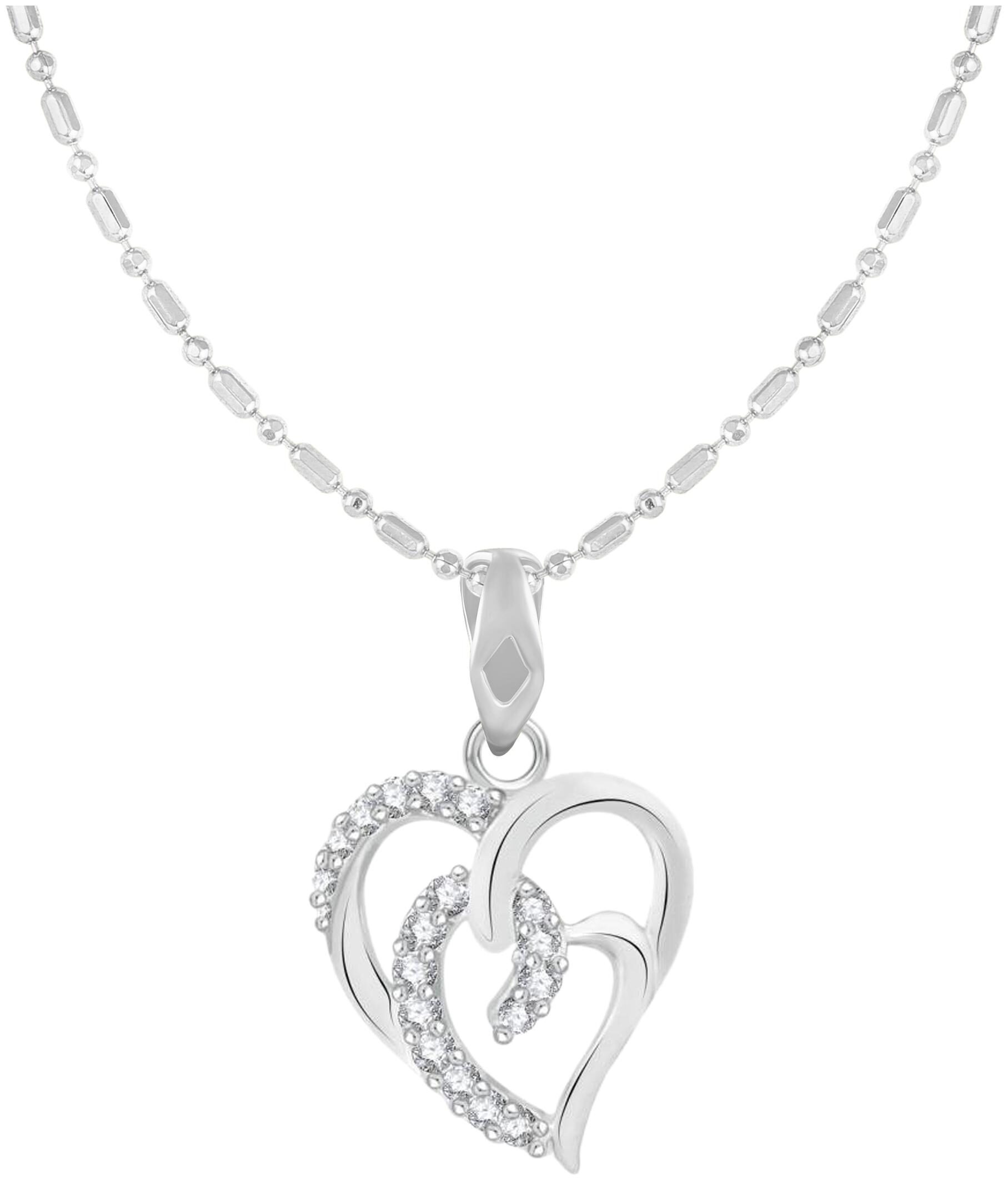 

Sukai Jewels Charm Heart Rhodium Plated Alloy Brass Cubic Zirconia Pendant with Chain for Women Girls