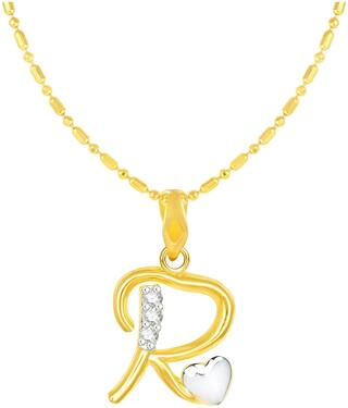 Sukai Jewels Heart Cursive'R' Gold Plated Alphabet Pendant For Women and Girls