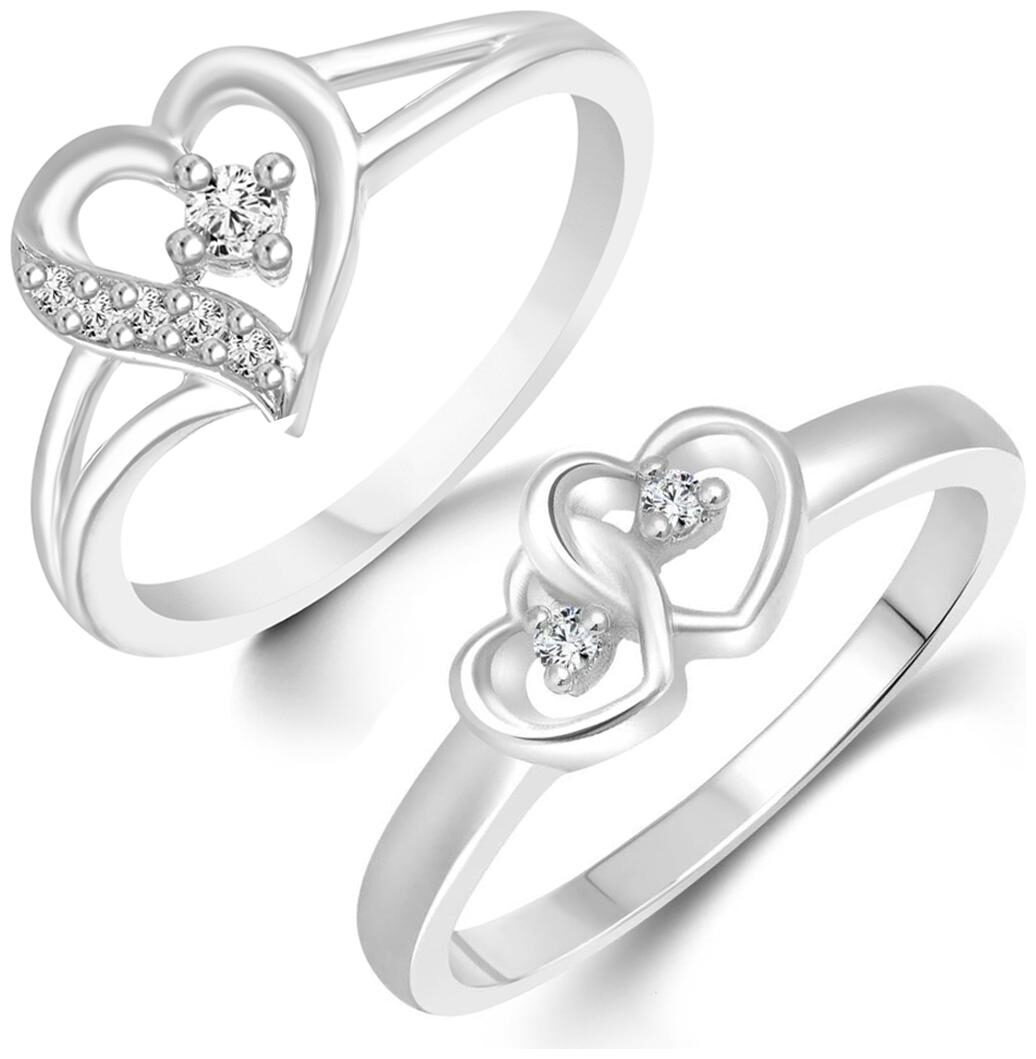 

Sukai Jewels Double heart Solitaire Combo Ring for Women and Girls