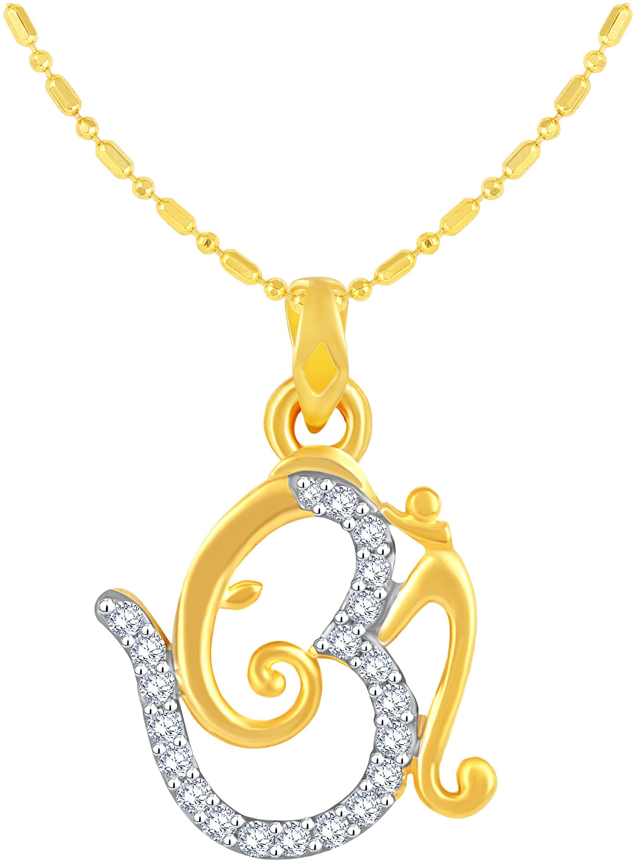 

Sukai Jewels Ganesh OM Gold Plated Brass God Pendant with Chain for Women Men