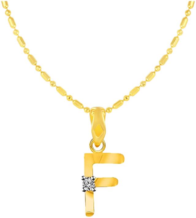 Sukai Jewels Single Soliatire Intial 'F' Gold Plated Alphabet Pendant For Women and Girlsls
