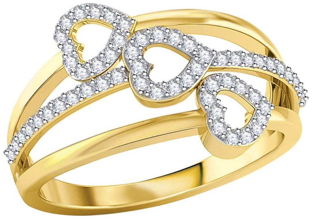 

Sukai Jewels Triple Heart Solitaire Gold Plated Alloy Brass Cubic Zirconia Finger Ring For Women Girls