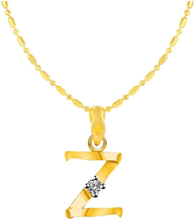 Sukai Jewels Single Soliatire Intial 'Z' Gold Plated Alphabet Pendant For Women and Girlsls