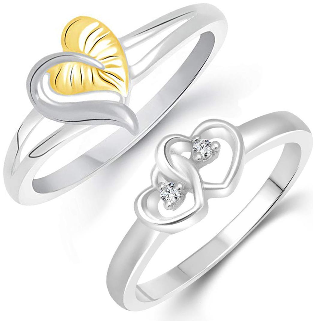 

Sukai Jewels Double heart Solitaire Combo Ring for Women and Girls