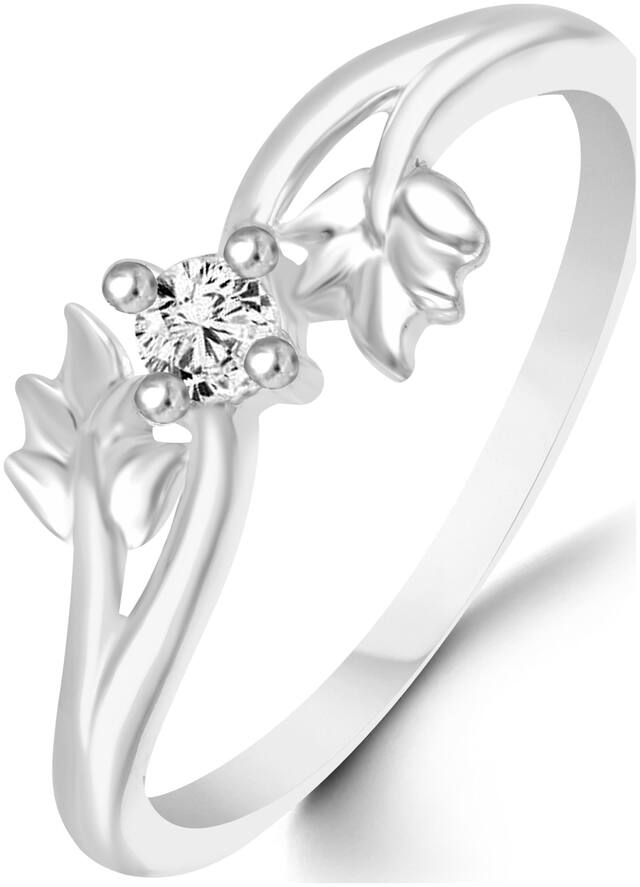 Sukai Jewels Center Diamond Leafy Pattern Rhodium Plated Alloy & Brass Cz American Diamond Finger Ring for Women & Girls