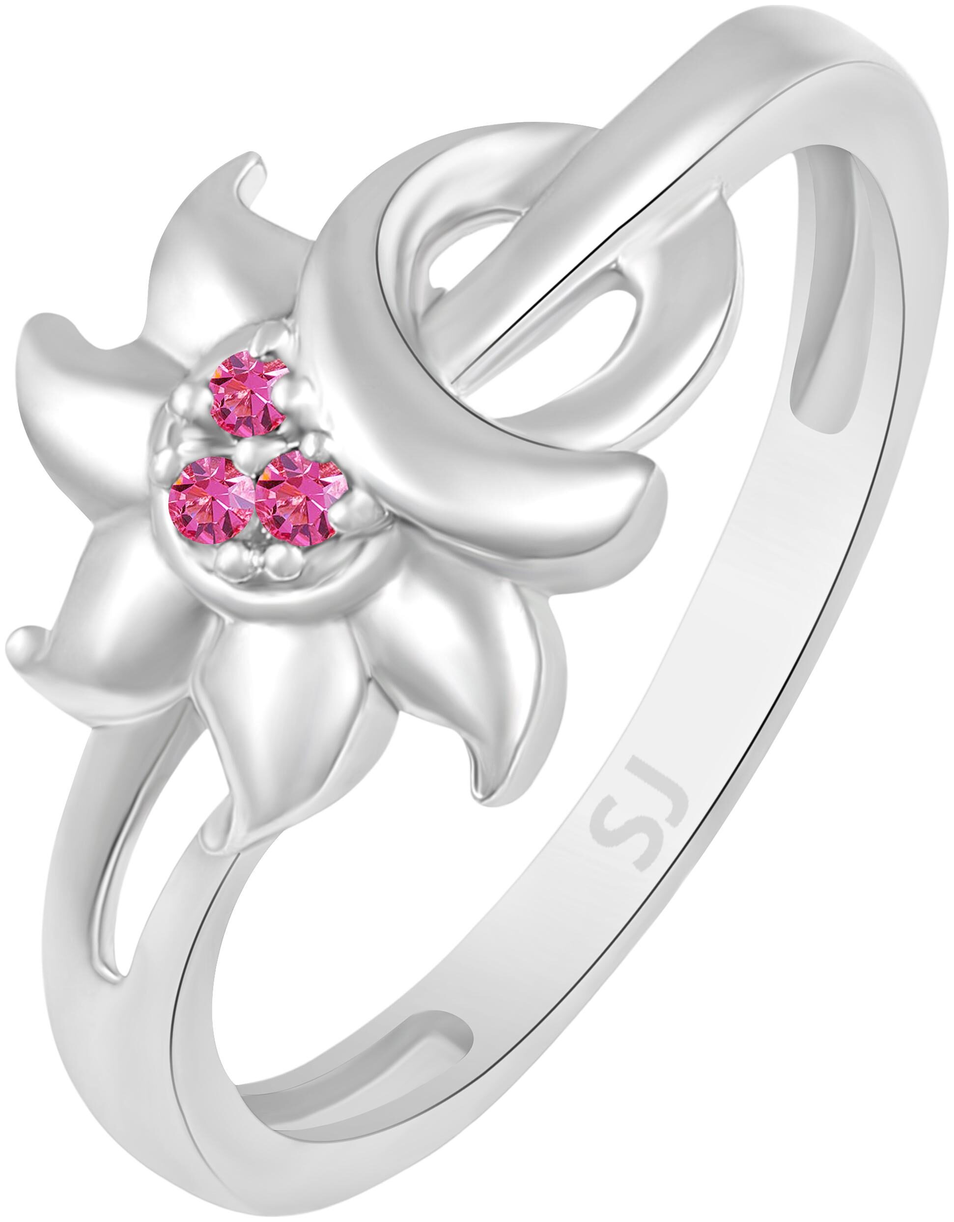 

Sukai Jewels Pink Ruby Floral Rhodium Plated Ring For Women and Girls