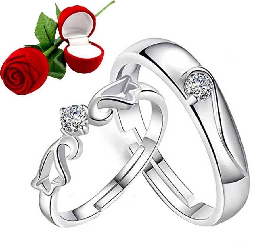 

Sukai Jewels Elegant Design Solitaire With Rose Adjustable Couple Ring For Women And Men