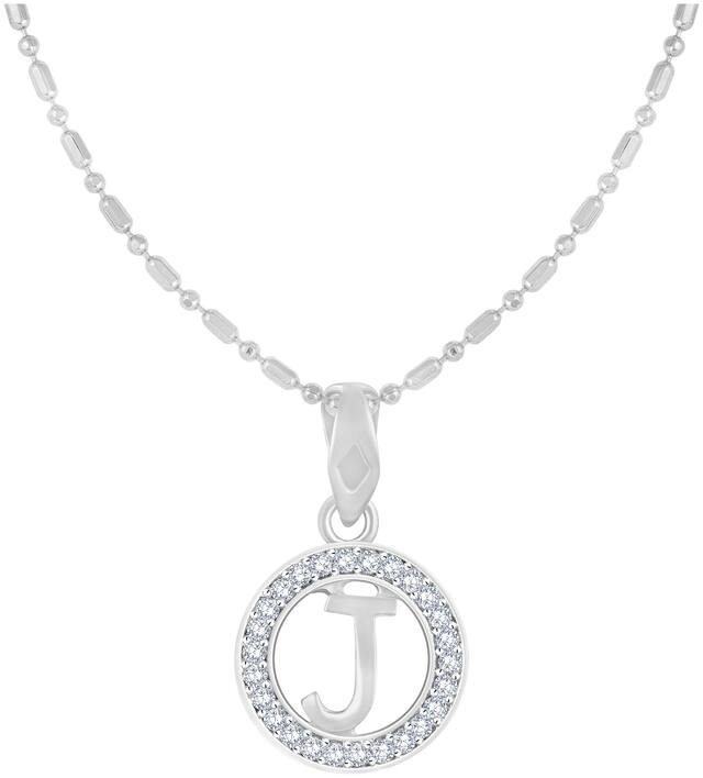Sukai Jewels Circular Initial 'J' Rhodium Plated Alphabet Pendant For Women and Girlsls