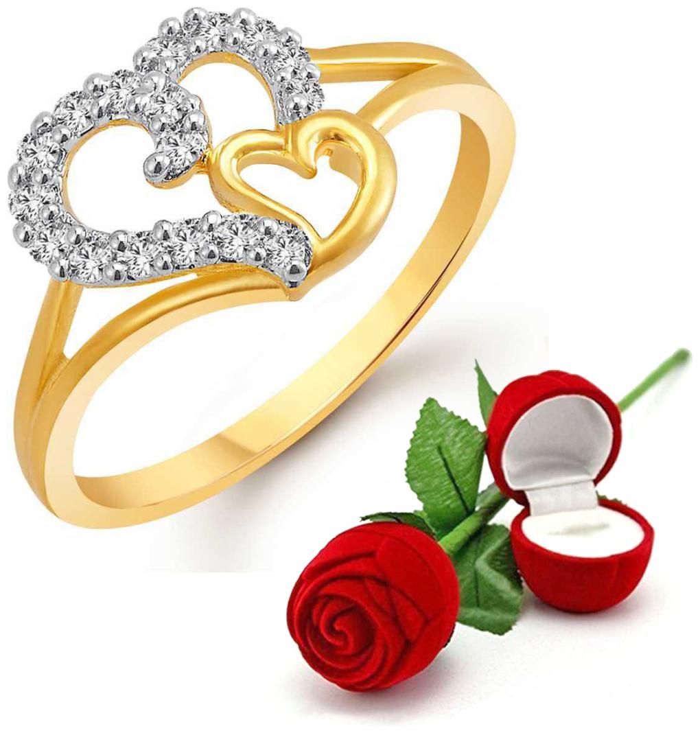 

Sukai Jewels Double Heart with Rose Gold Plated Alloy Brass Cubic Zirconia Finger Ring for Women and Girls