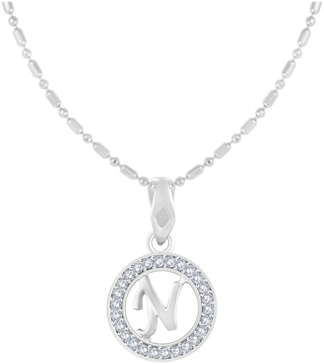 Sukai Jewels Circular Initial 'N' Rhodium Plated Alphabet Pendant For Women and Girlsls