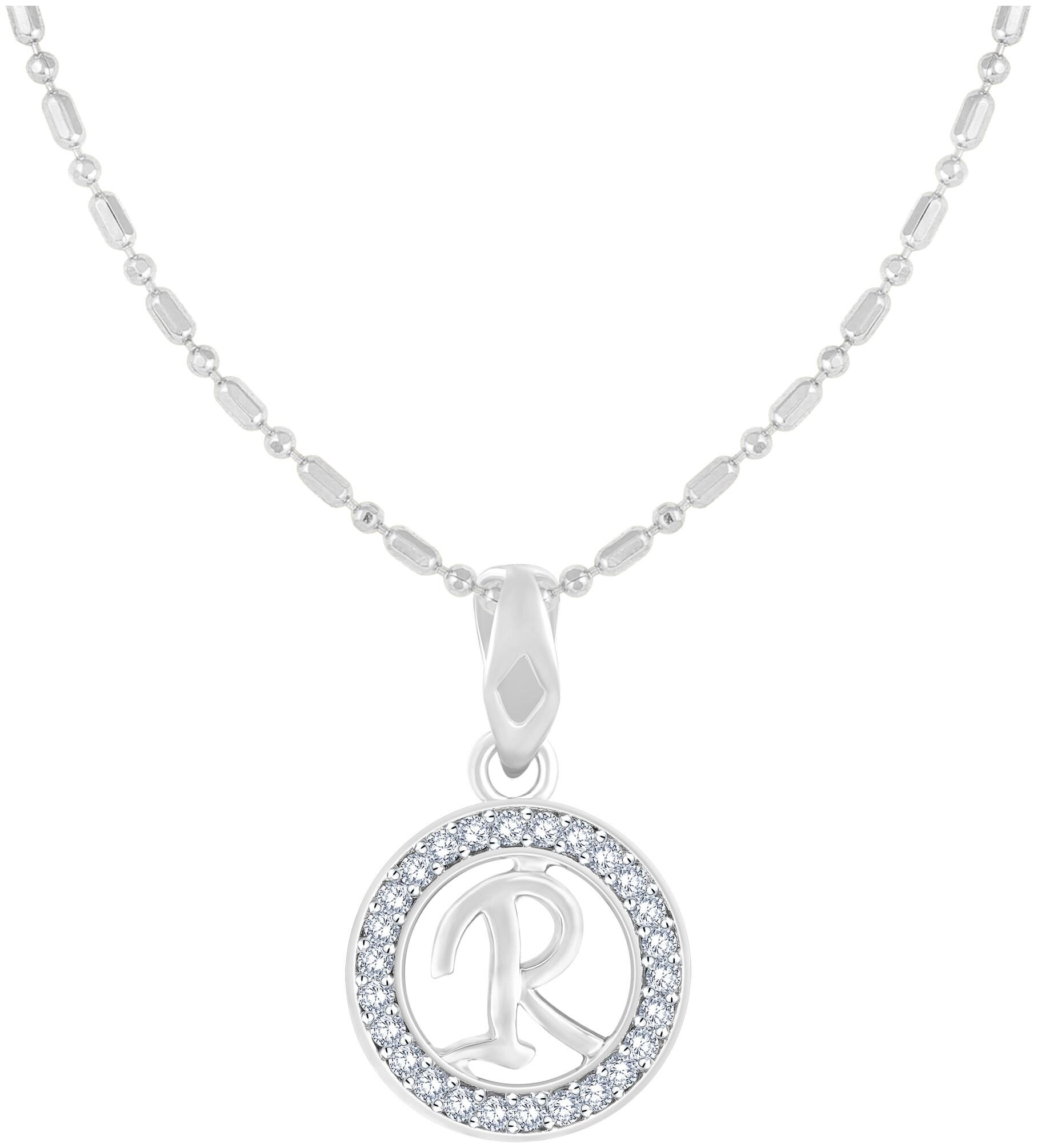

Sukai Jewels Circular Initial R Rhodium Plated Alphabet Pendant For Women and Girlsls