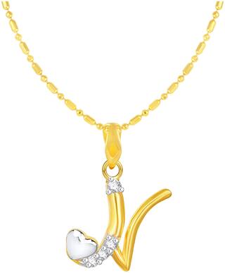 Sukai Jewels Heart Cursive'N' Gold Plated Alphabet Pendant For Women and Girls