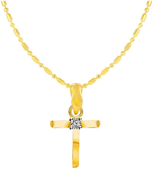 Sukai Jewels Single Soliatire Intial 'T' Gold Plated Alphabet Pendant For Women and Girlsls