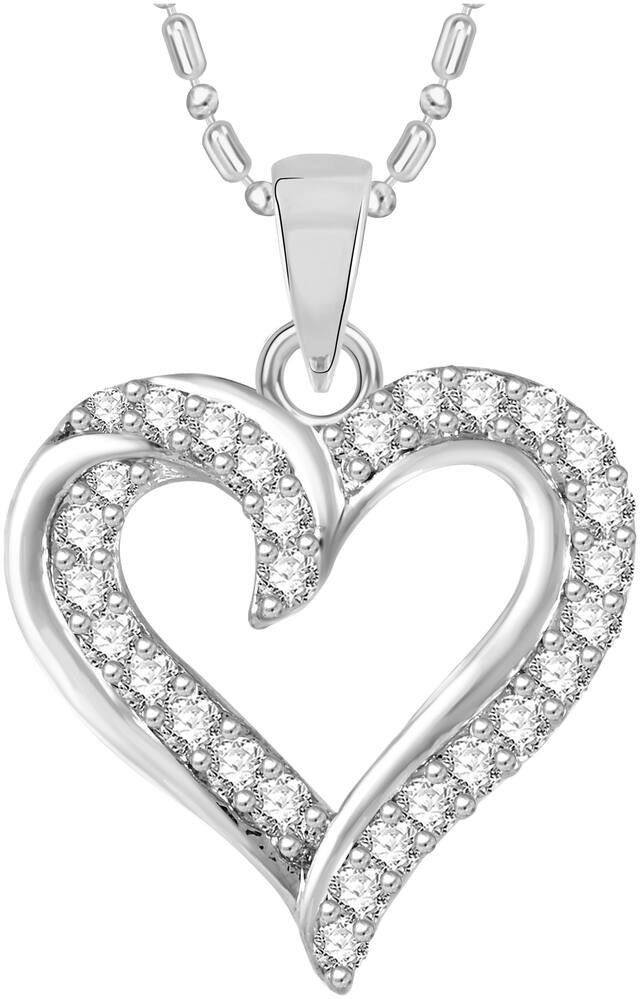 Sukai Jewels Charm Heart Diamond Studded Rhodium Plated Pendant For Women and Girls