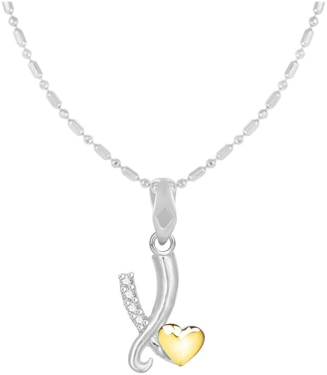 Sukai Jewels Heart Cursive'X' Rhodium Plated Alphabet Pendant For Women and Girls