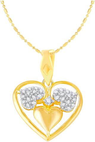 Sukai Jewels Bonded Heart Gold Plated Alloy & Brass Cubic Zirconia Pendant with Chain for Women & Girls