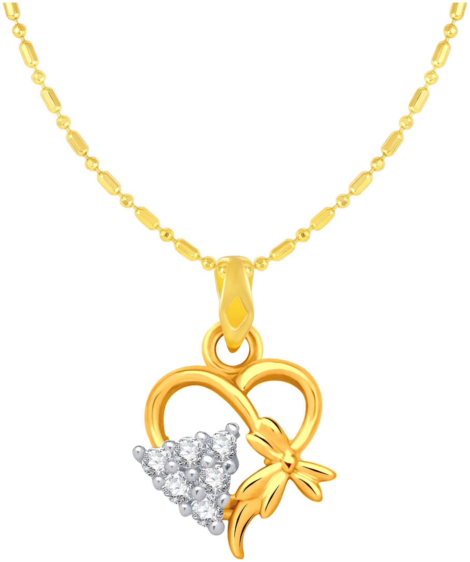 

Sukai Jewels Heart Bow Gold Plated Alloy Brass Cubic Zirconia Pendant with Chain for Women Girls
