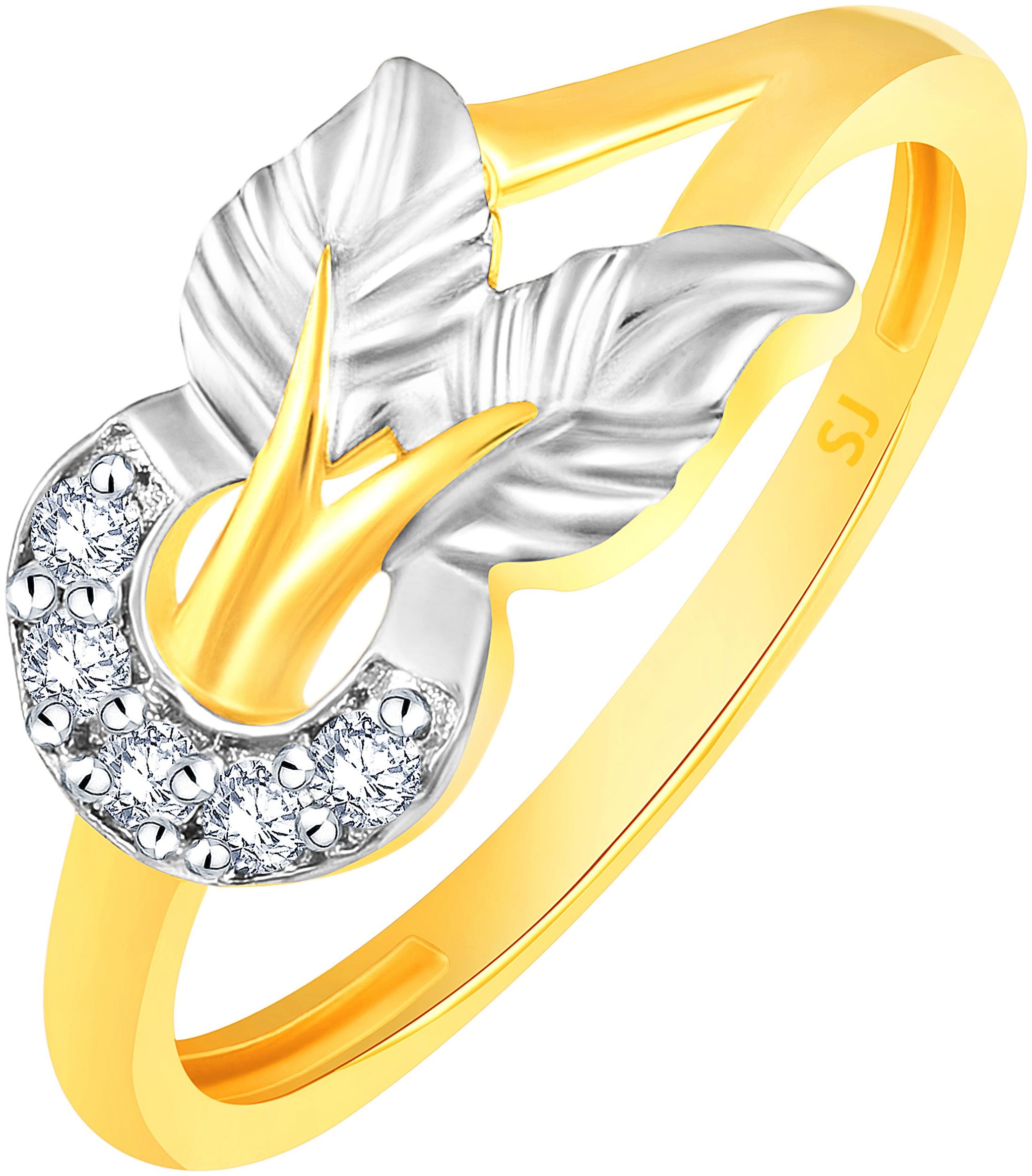 

Sukai Jewels Double Leafy Solitaire Gold Plated Brass Cubic Zirconia Finger Ring for Women