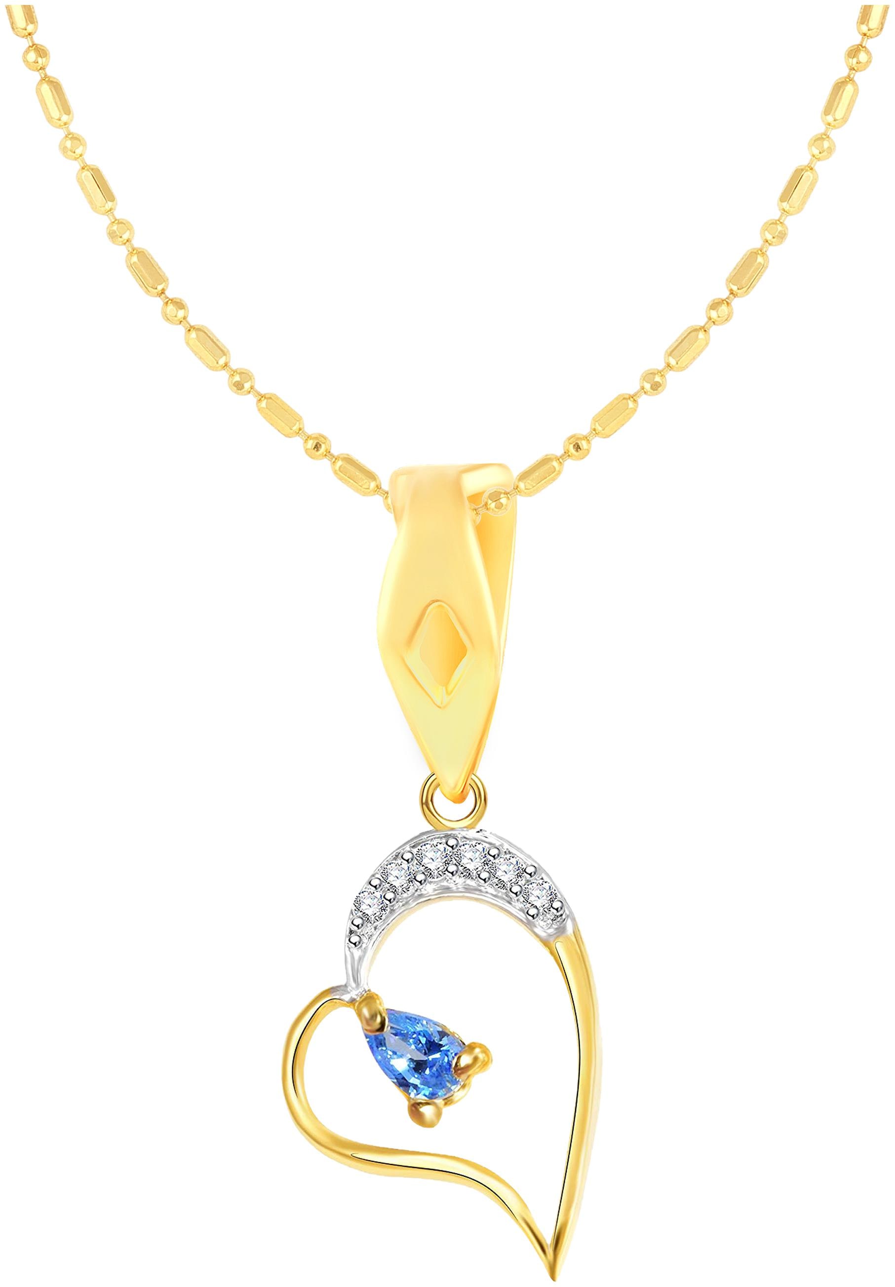 

Sukai Jewels Blue Ruby Heart Gold Plated Alloy Brass Cubic Zirconia Pendant with Chain for Women Girls