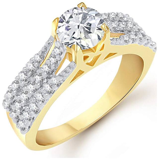 Sukai Jewels Cluster Solitaire Gold Plated Alloy & Brass Cubic Zirconia Finger Ring for Women & Girls