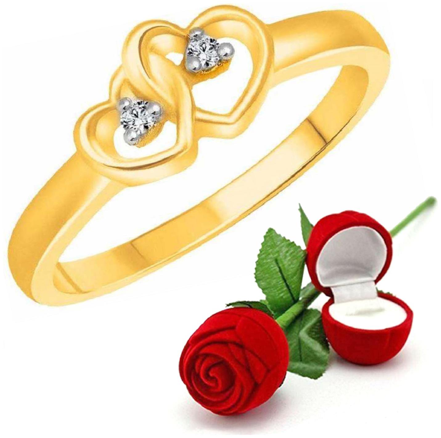 

Sukai Jewels Charm Couple Heart with Rose Gold Plated Alloy Brass Cubic Zirconia Finger Ring for Women and Girls