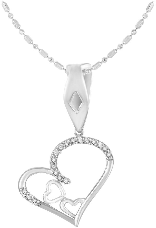 Sukai Jewels Bonded Heart Rhodium Plated Alloy & Brass Cubic Zirconia Pendant with Chain for Women & Girls