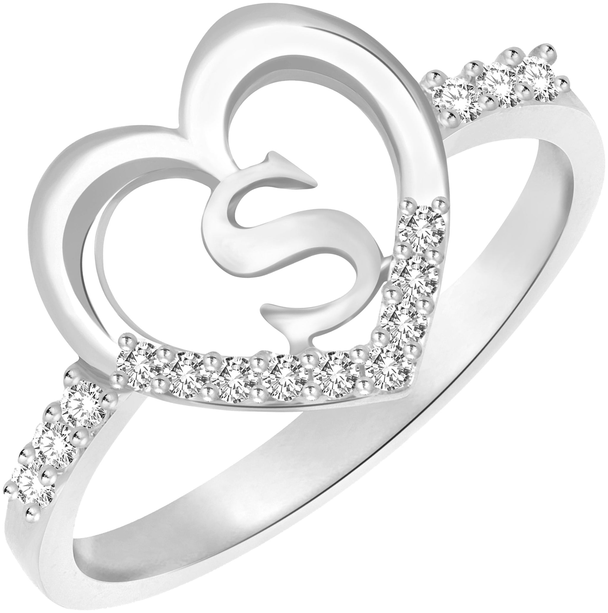 

Sukai JEwels S Heart Letter Rodhium Plated Alloy Brass Cubic Zirconia Finger Ring For Women Girls