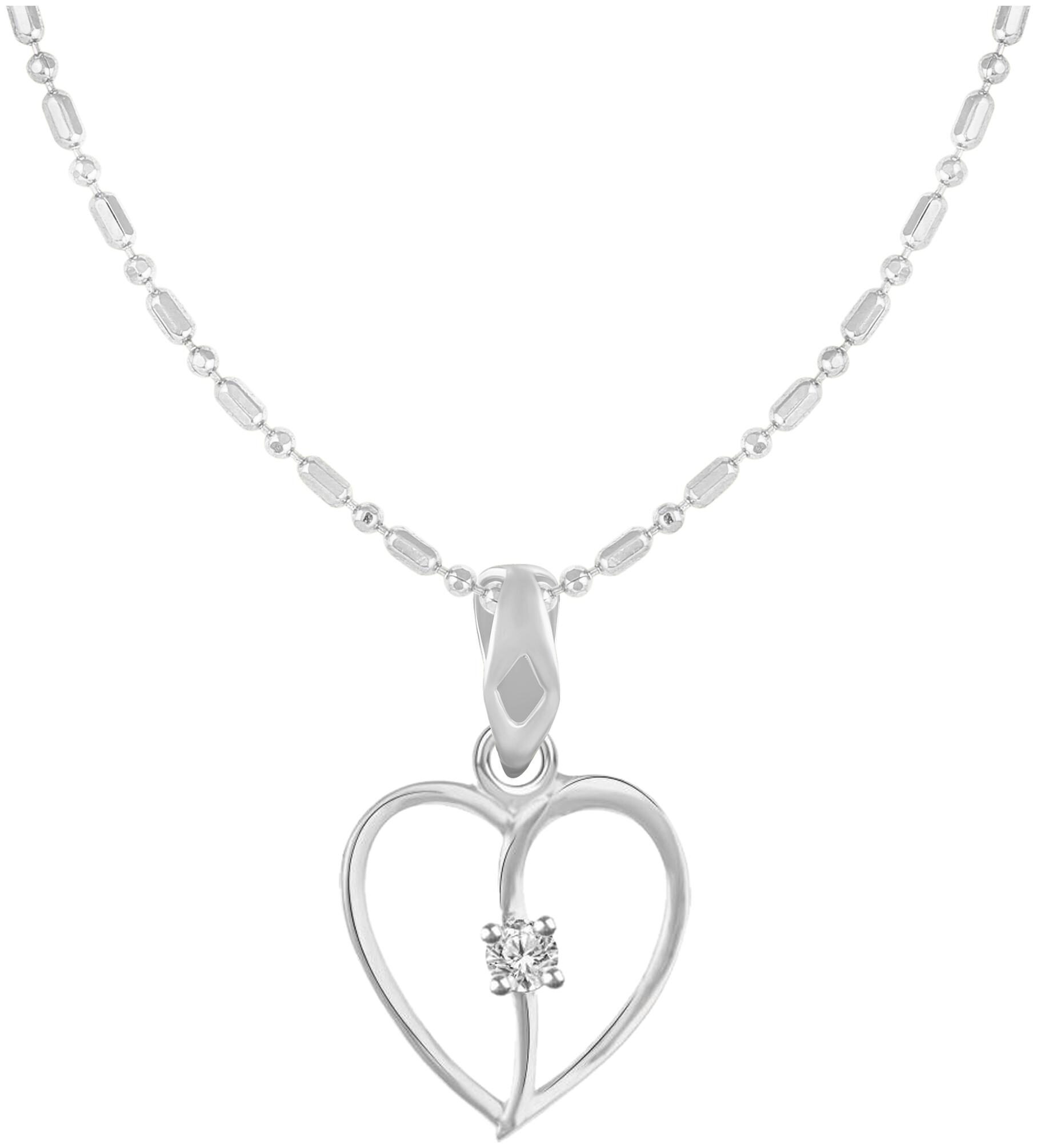 

Sukai Jewels Heart Rhodium Plated Alloy Brass Cubic Zirconia Pendant with Chain for Women Girls