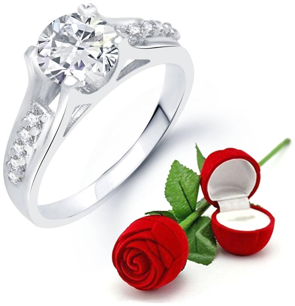

Sukai Jewels Single Solitaire with Rose Rhodium Plated Alloy Brass Cubic Zirconia Finger Ring for Women and Girls