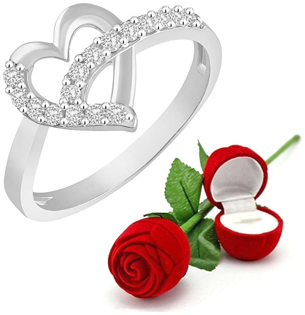 

Sukai Jewels Diamond Heart Studded with Rose Rhodium Plated Alloy Brass Cubic Zirconia Finger Ring for Women and Girls