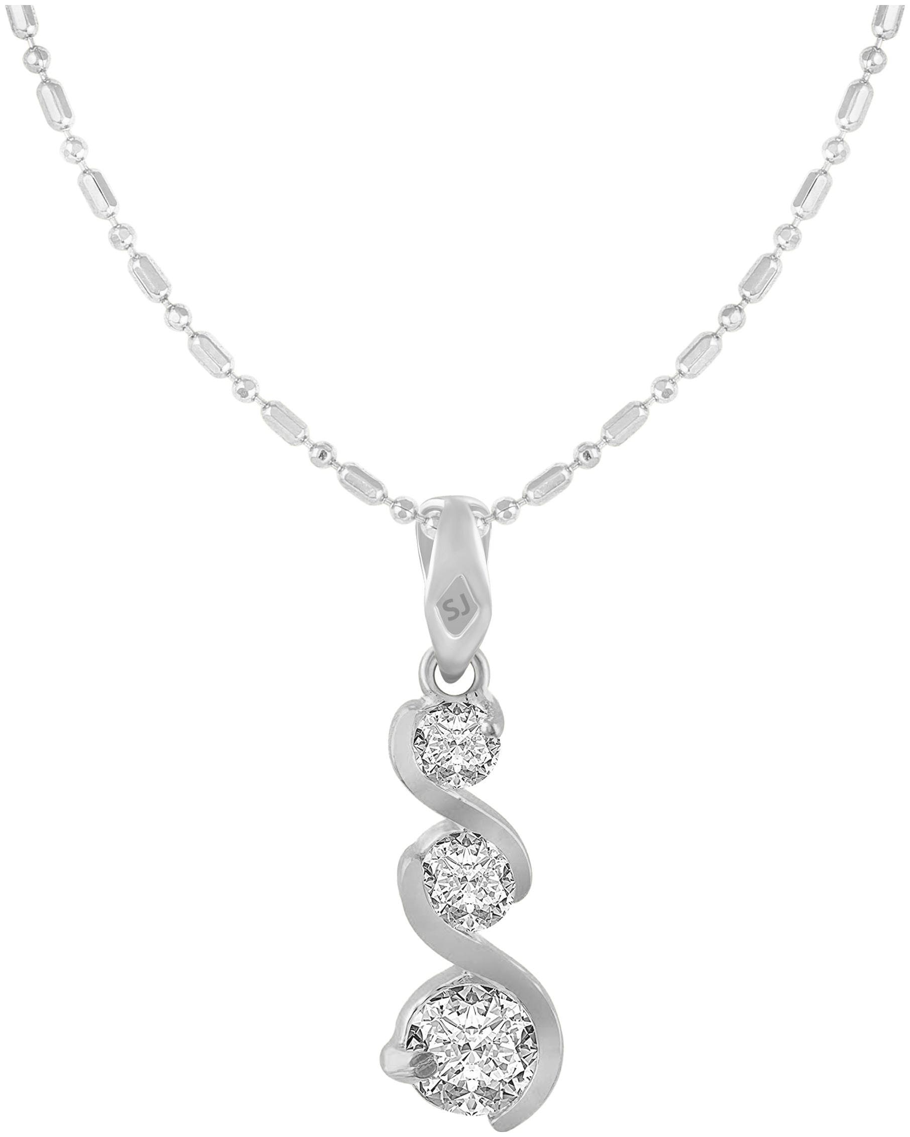 

Sukai Jewels Triple Drop Solitaire Rhodium Plated Alloy Brass Cubic Zirconia Pendant with Chain for Women Girls